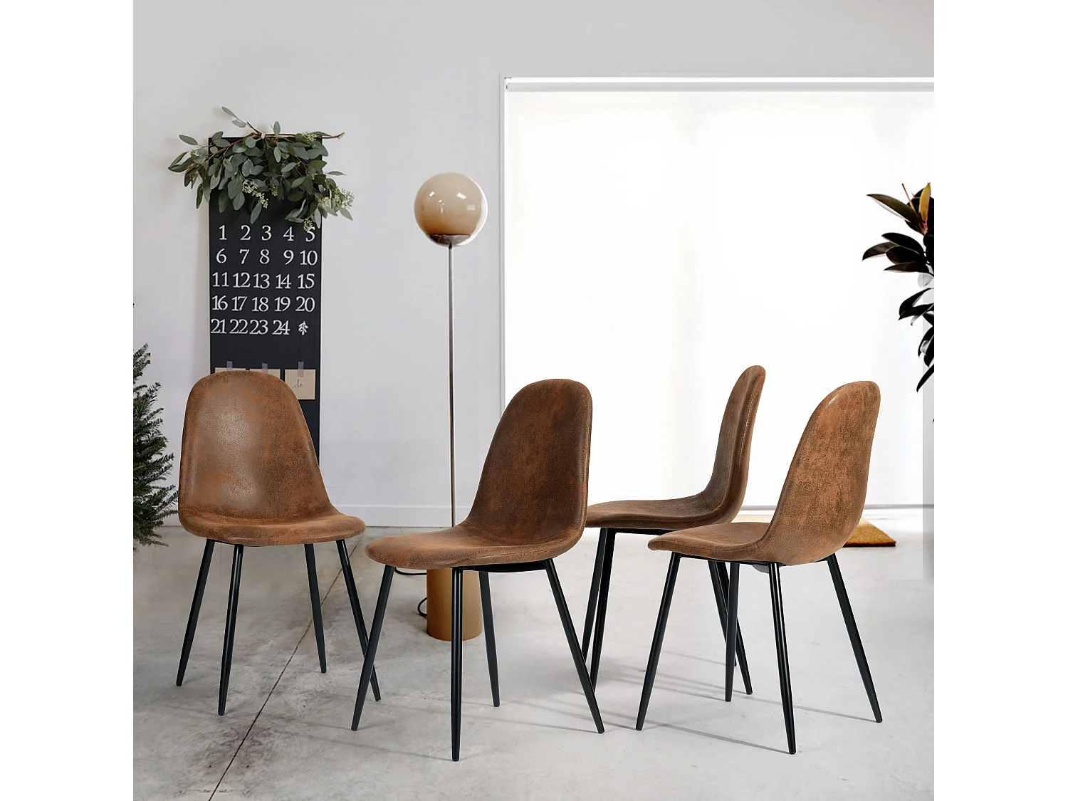 URBAN MEUBLE Ensemble table extensible marbre blanc et 6 chaises suède brun