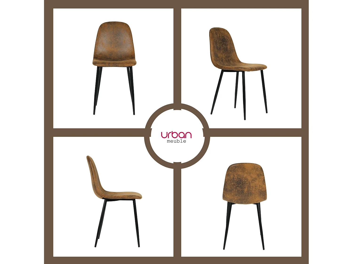 URBAN MEUBLE Ensemble table extensible marbre blanc et 6 chaises suède brun