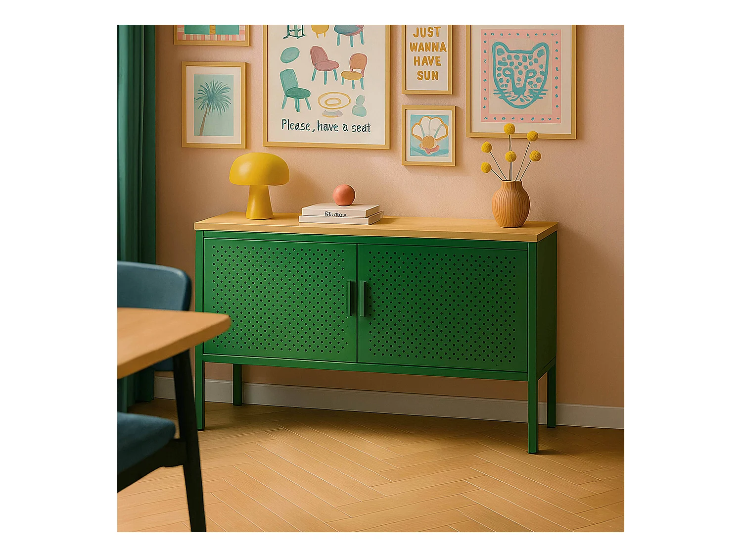 Buffet moderne 2 portes L100 cm en métal vert