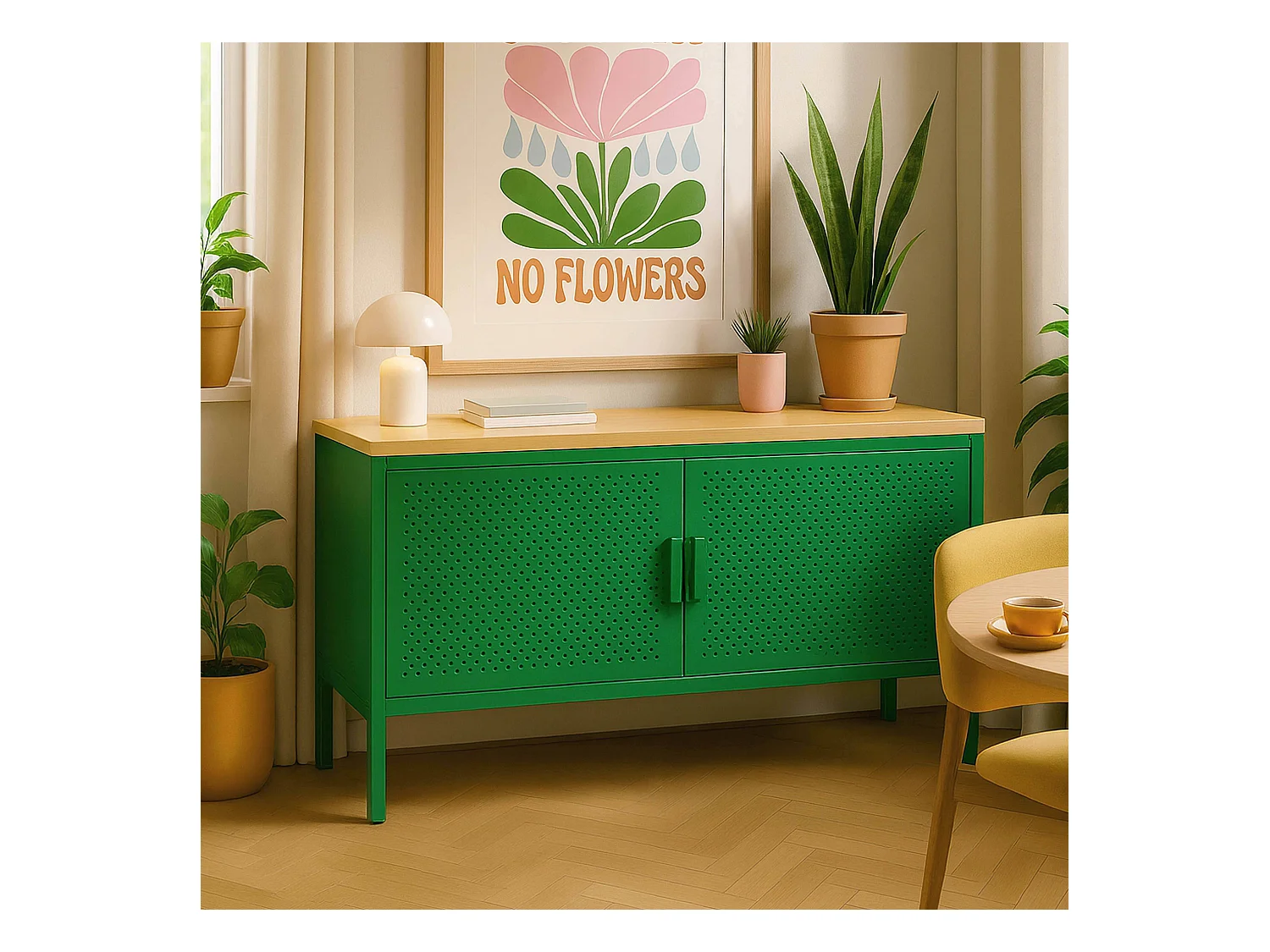 Buffet moderne 2 portes L100 cm en métal vert
