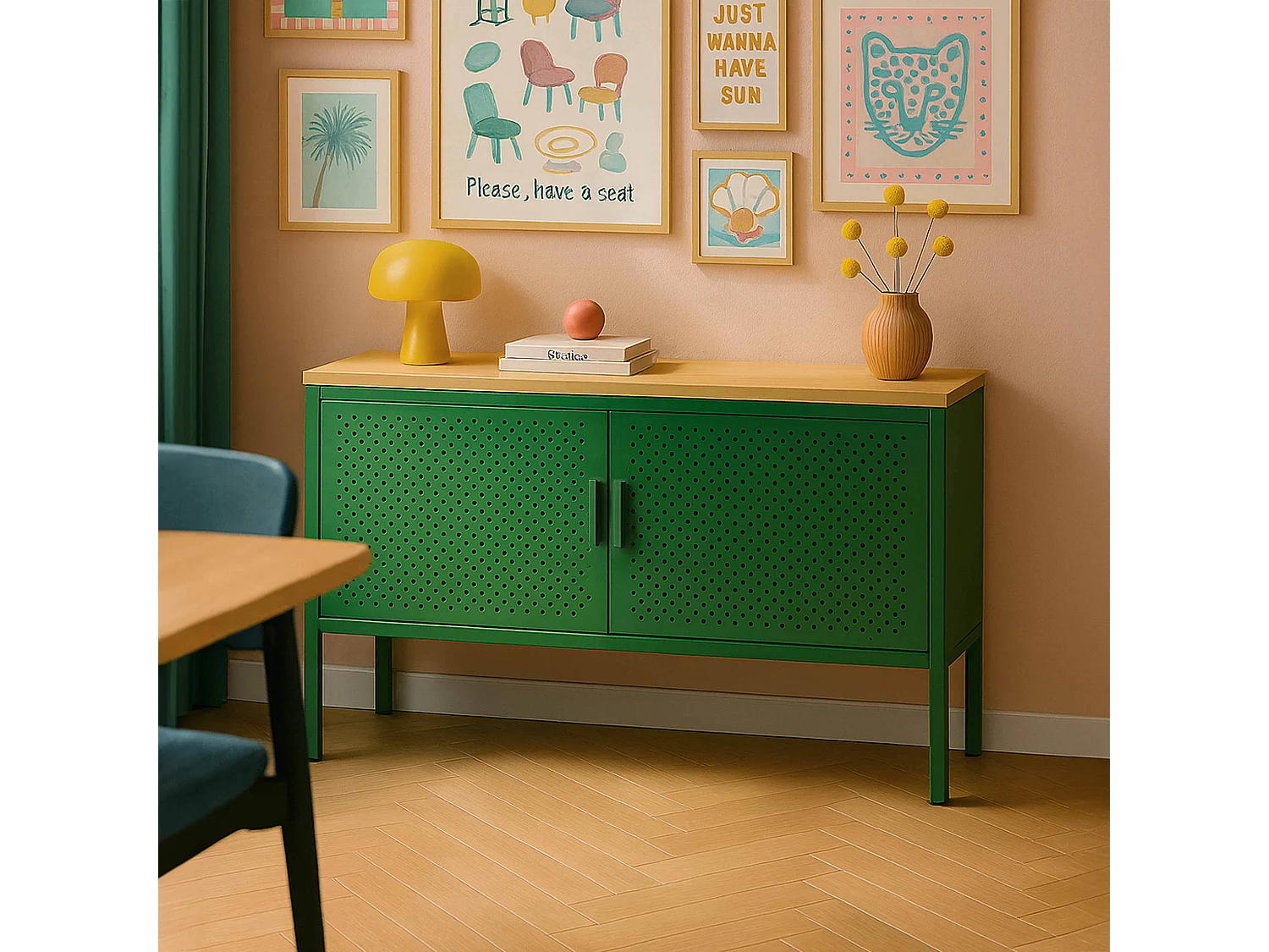 Buffet moderne 2 portes L100 cm en métal vert