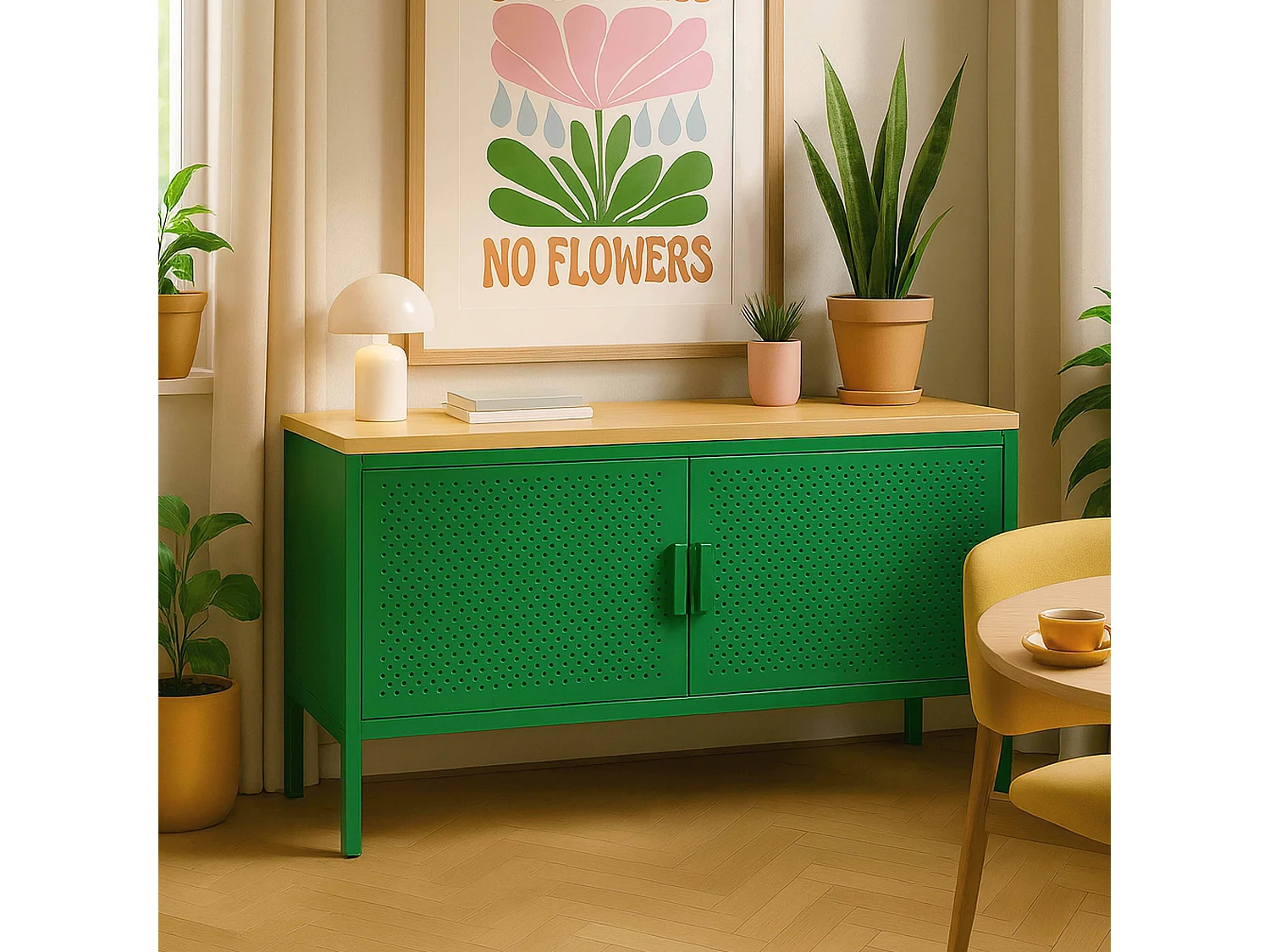 Buffet moderne 2 portes L100 cm en métal vert