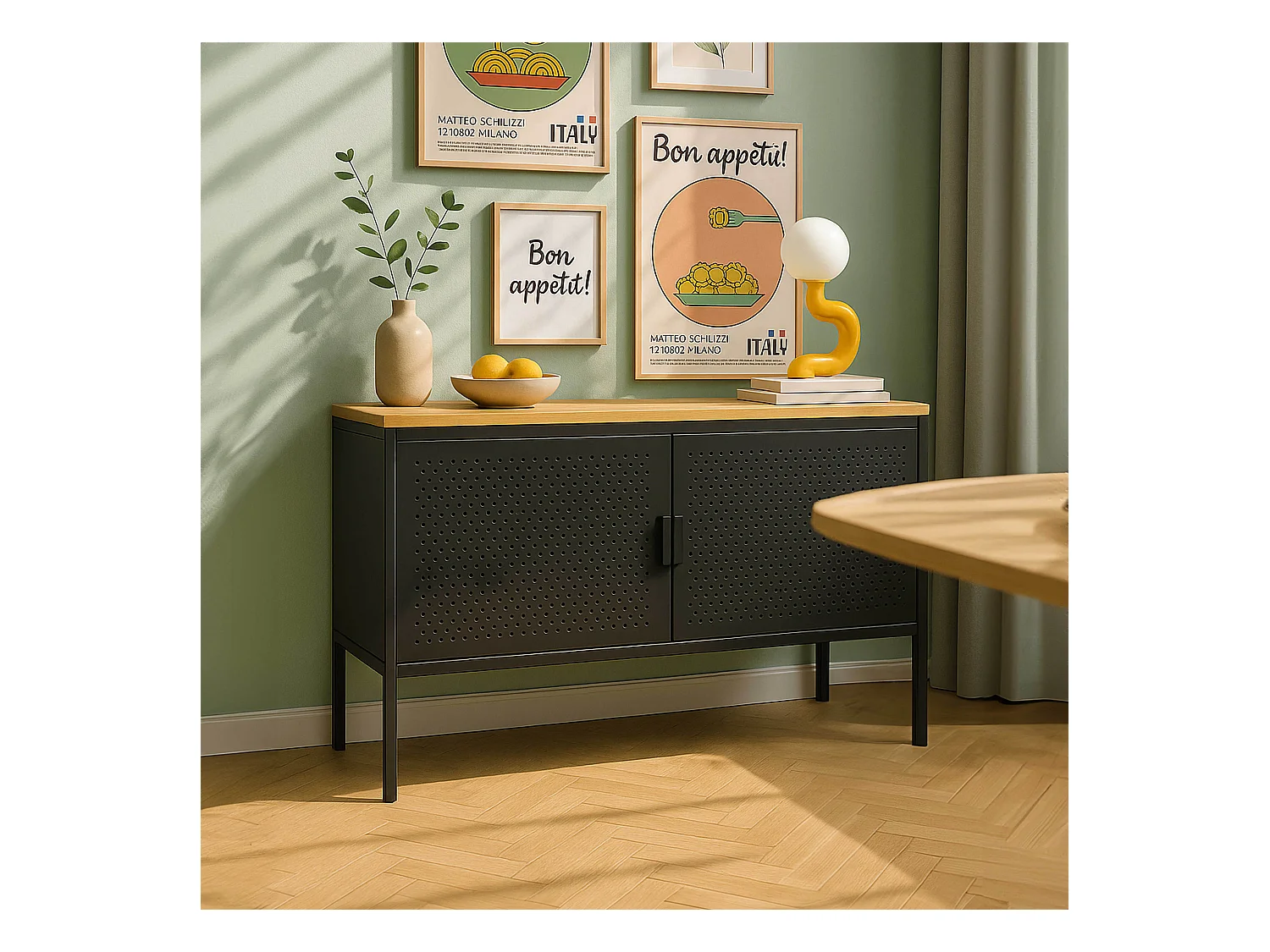 Buffet moderne 2 portes L100 cm en métal noir