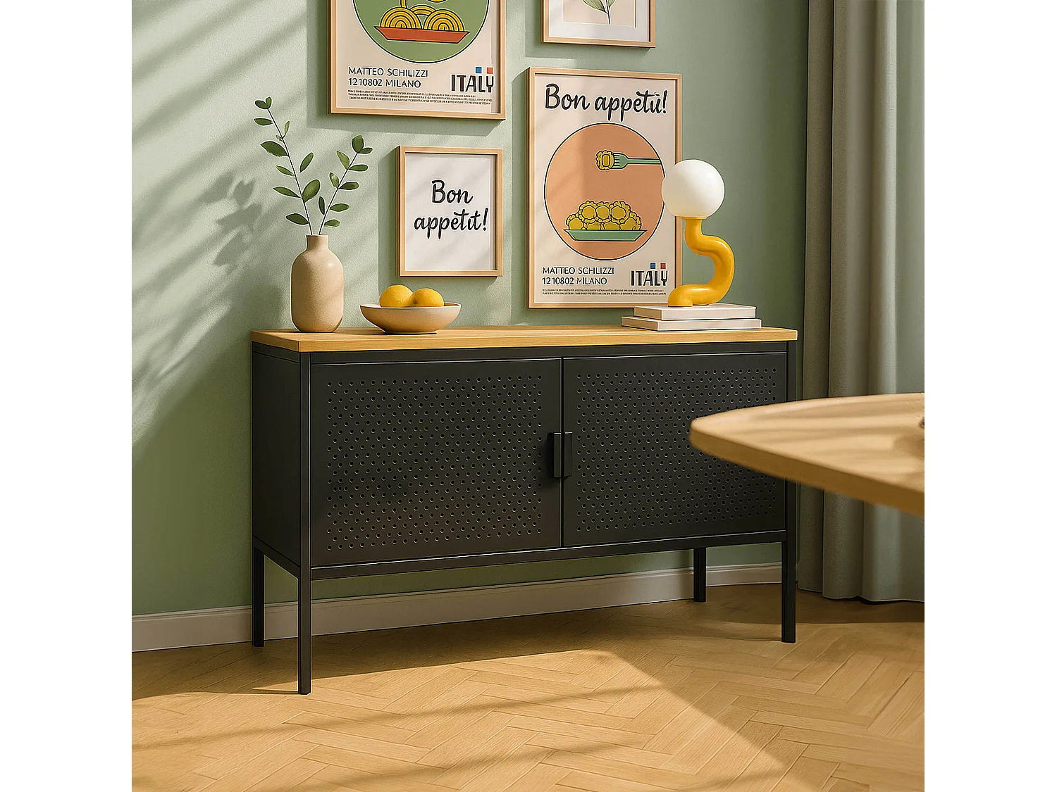 Buffet moderne 2 portes L100 cm en métal noir