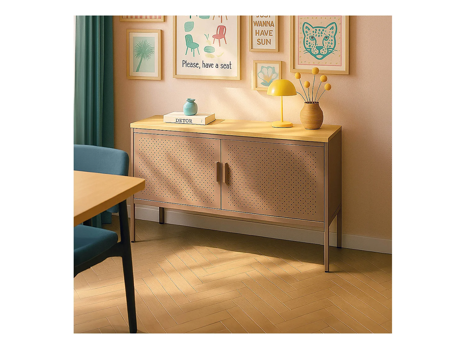 Buffet moderne 2 portes L100 cm en métal marron