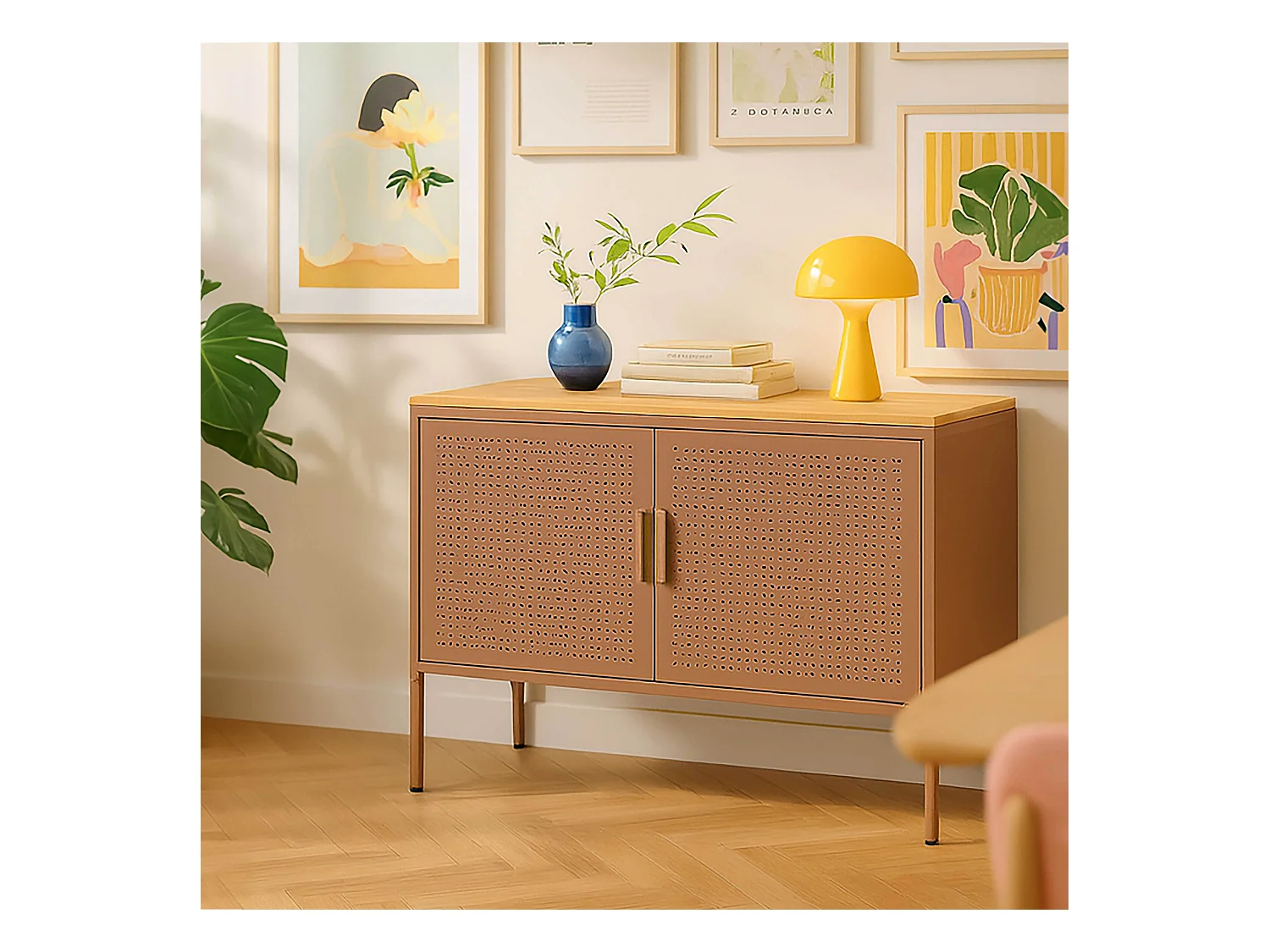 Buffet moderne 2 portes L100 cm en métal marron