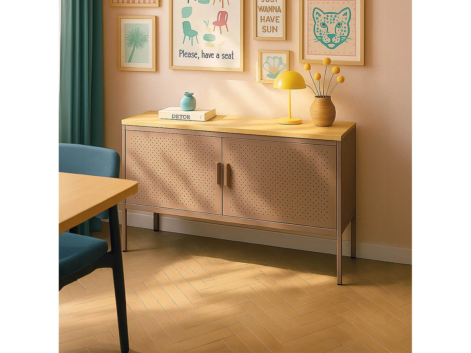 Buffet moderne 2 portes L100 cm en métal marron