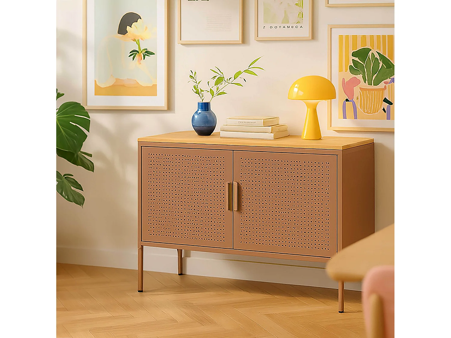 Buffet moderne 2 portes L100 cm en métal marron