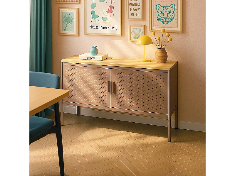 Buffet moderne 2 portes L100 cm en métal marron