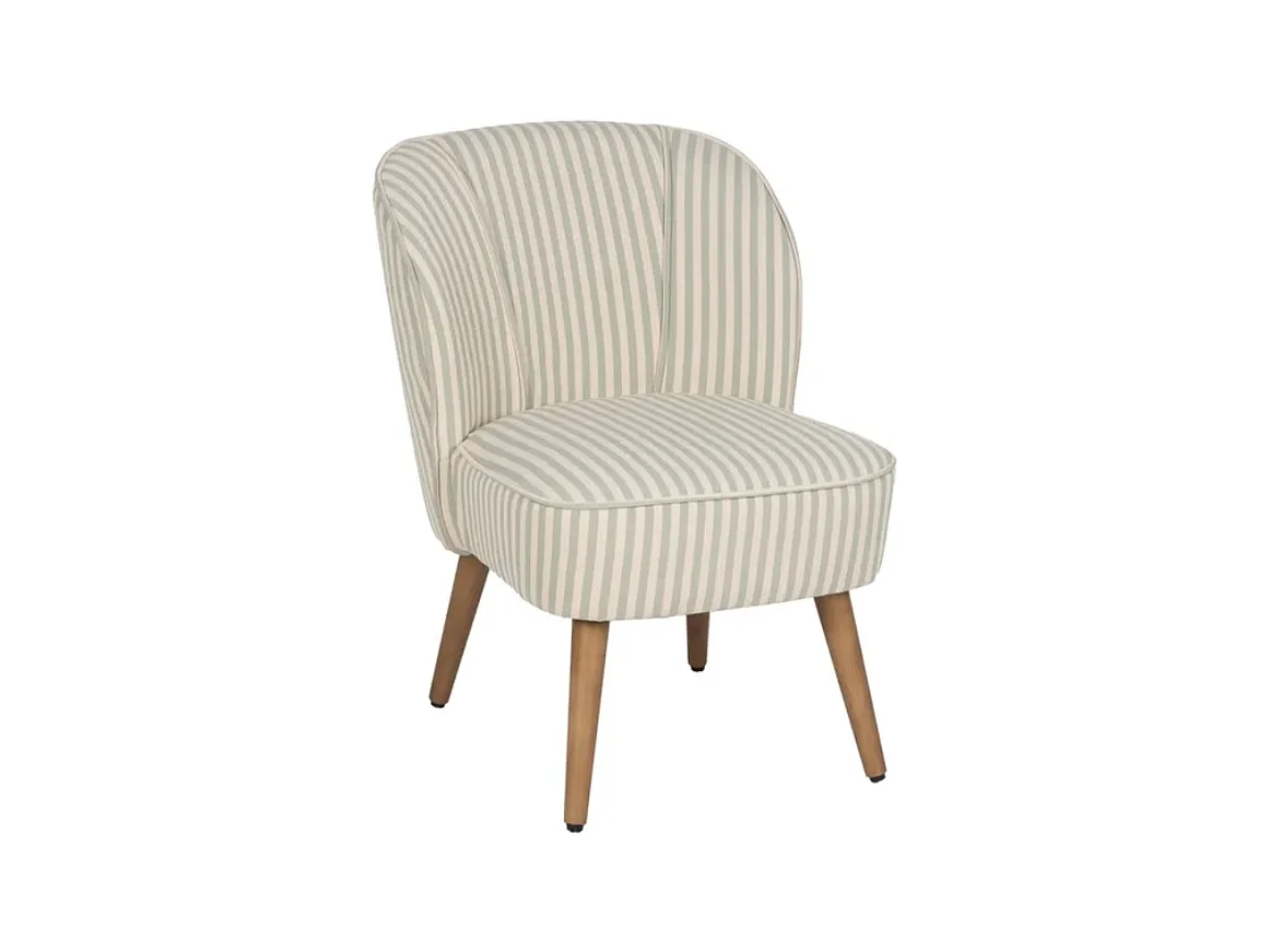 Fauteuil rayures vert sauge bois hévéa confort ELYSORA