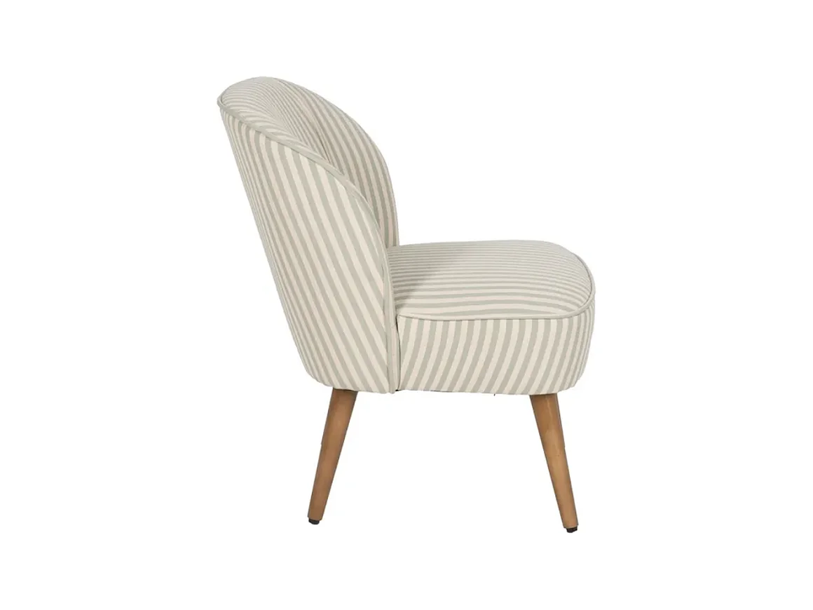 Fauteuil rayures vert sauge bois hévéa confort ELYSORA