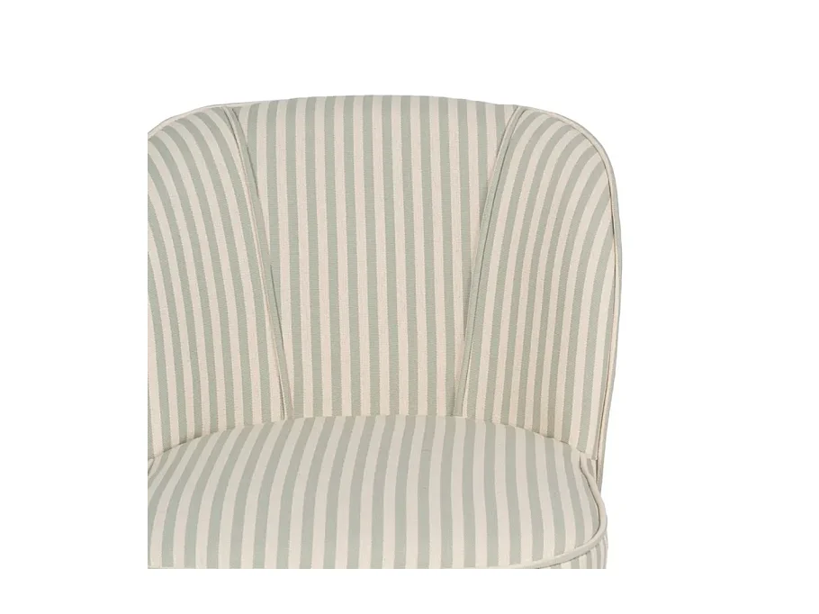 Fauteuil rayures vert sauge bois hévéa confort ELYSORA