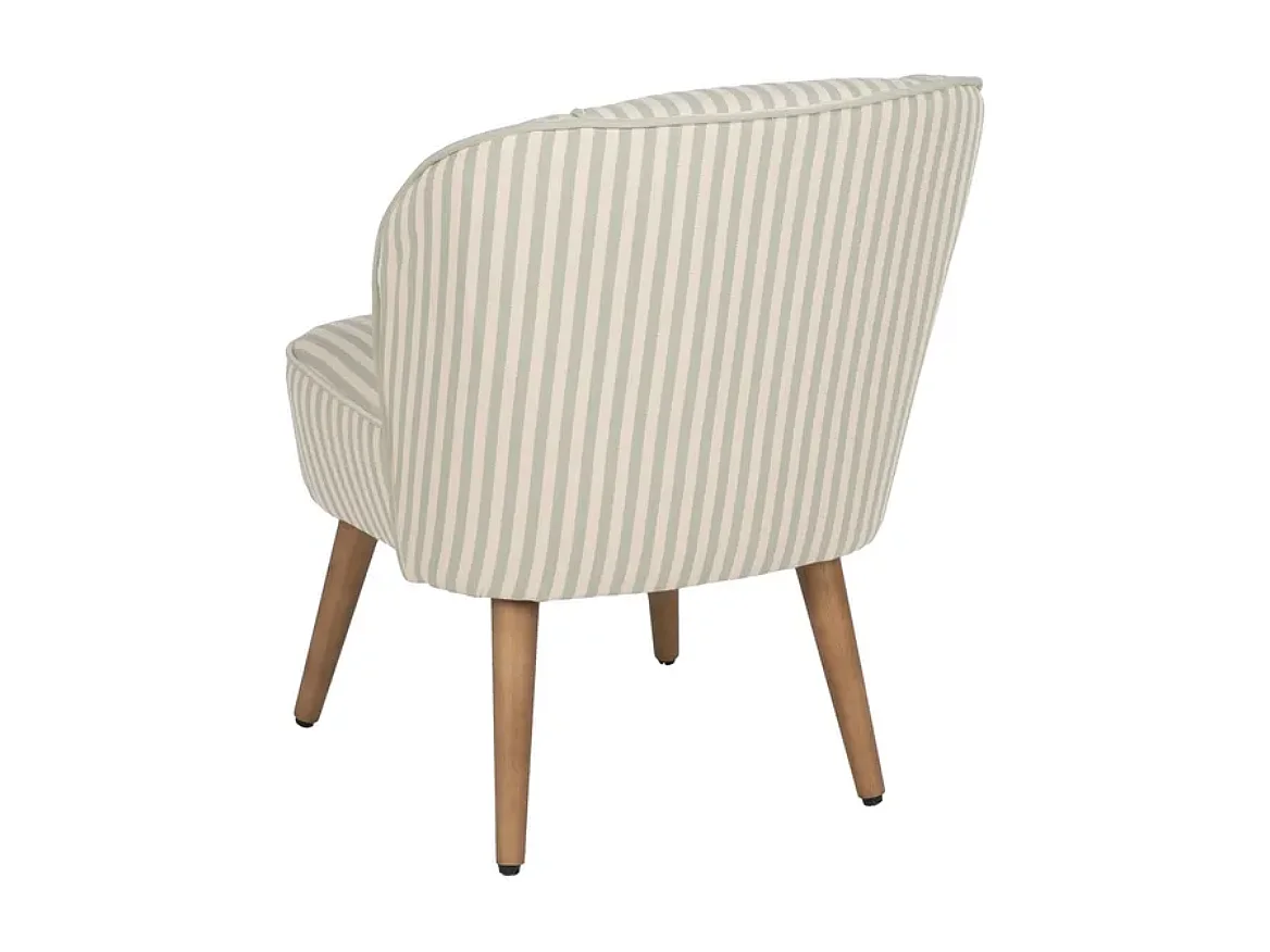 Fauteuil rayures vert sauge bois hévéa confort ELYSORA