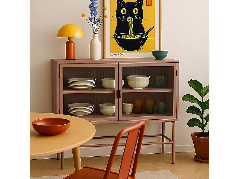 Modern 2-deurs dressoir 110 cm in metaal en bruin glas