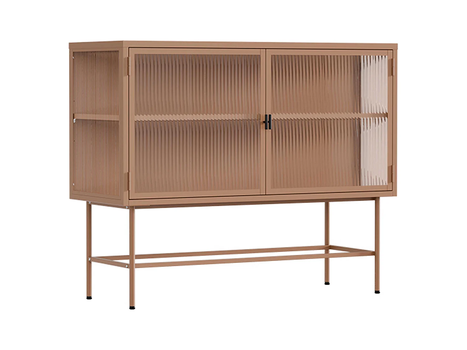 Buffet moderne 2 portes 110 cm en métal et verre marron