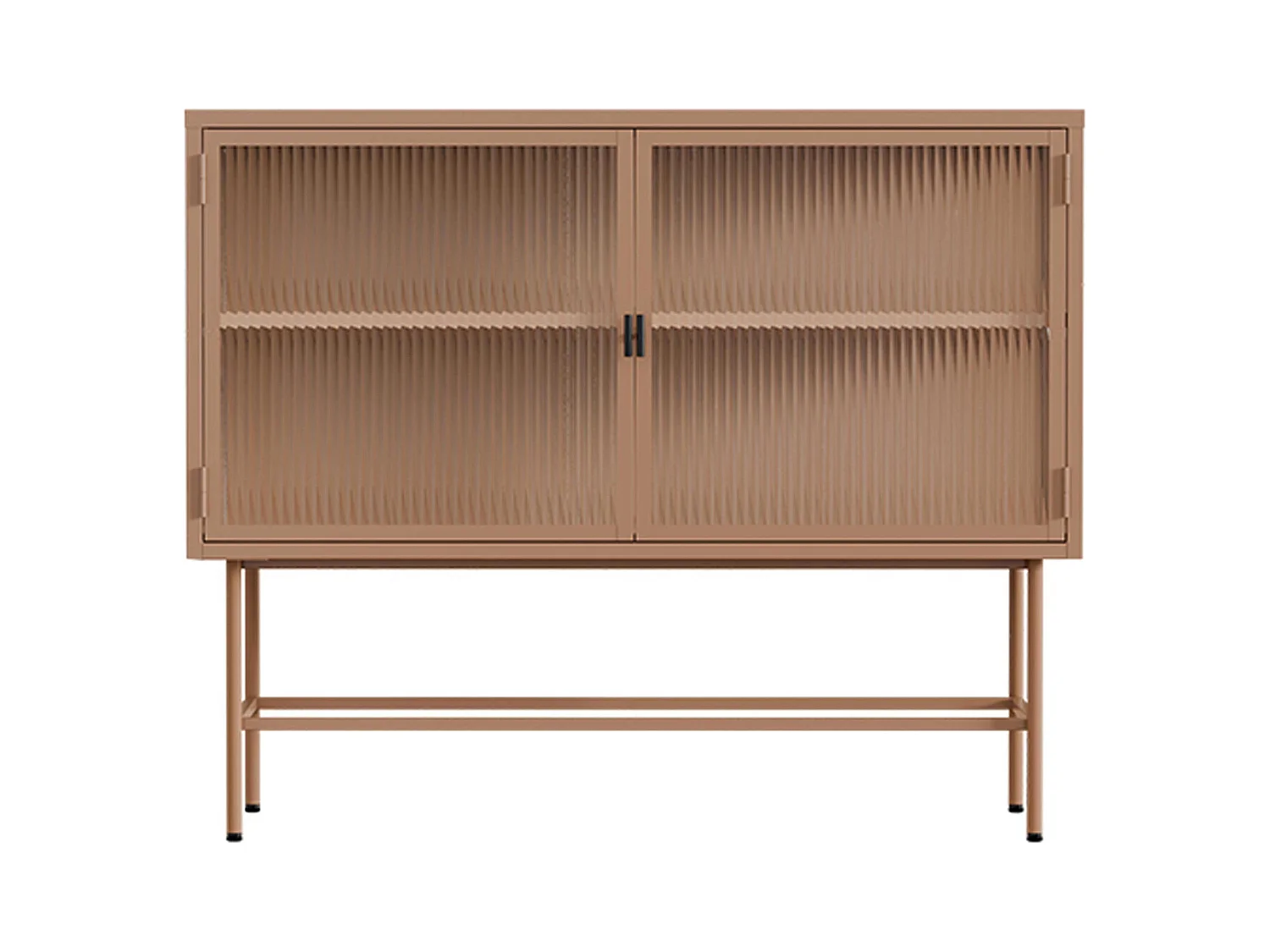 Buffet moderne 2 portes 110 cm en métal et verre marron