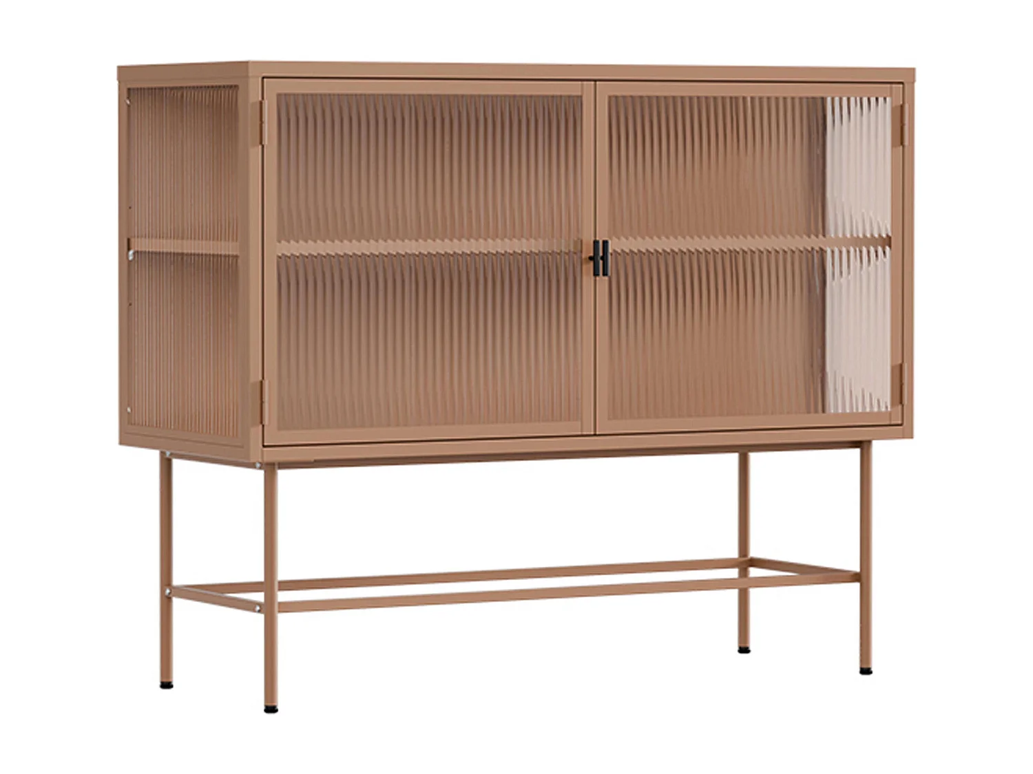 Buffet moderne 2 portes 110 cm en métal et verre marron