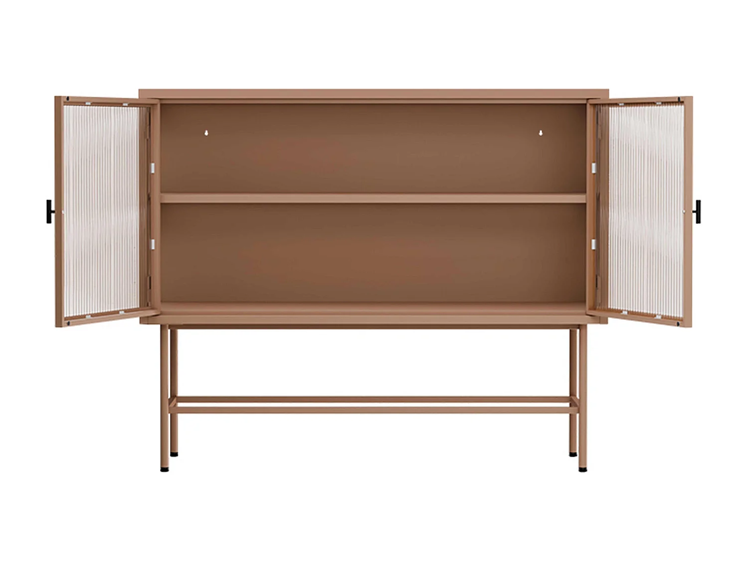 Buffet moderne 2 portes 110 cm en métal et verre marron