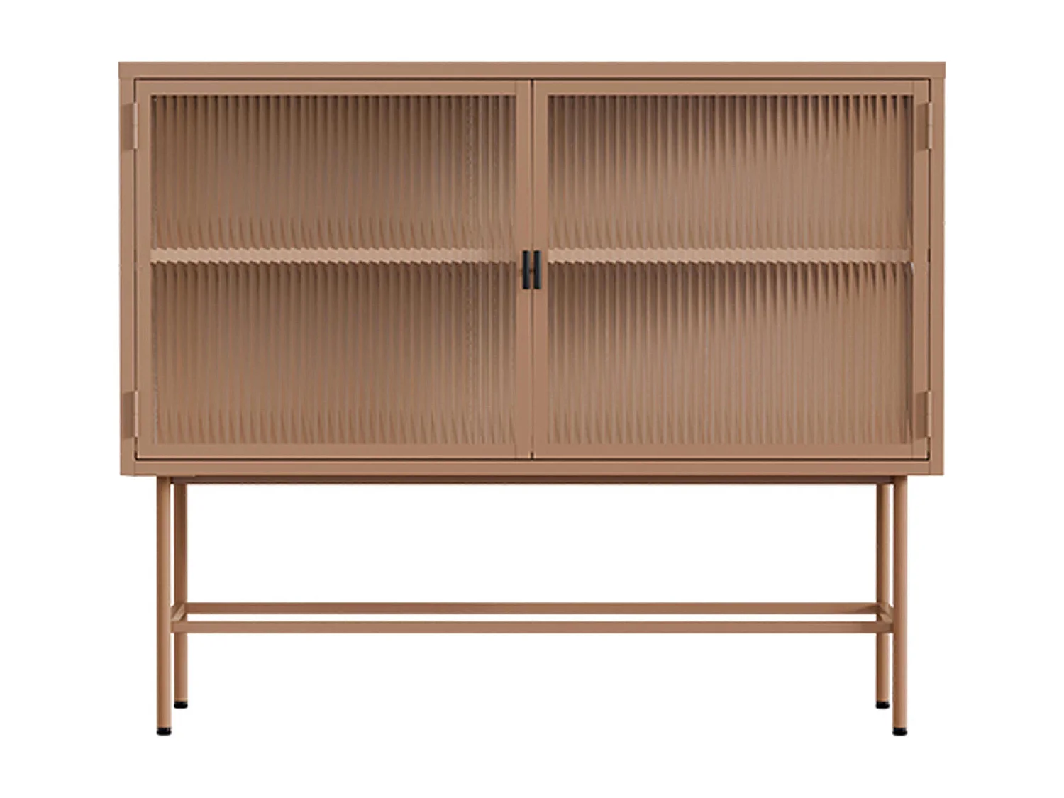 Buffet moderne 2 portes 110 cm en métal et verre marron