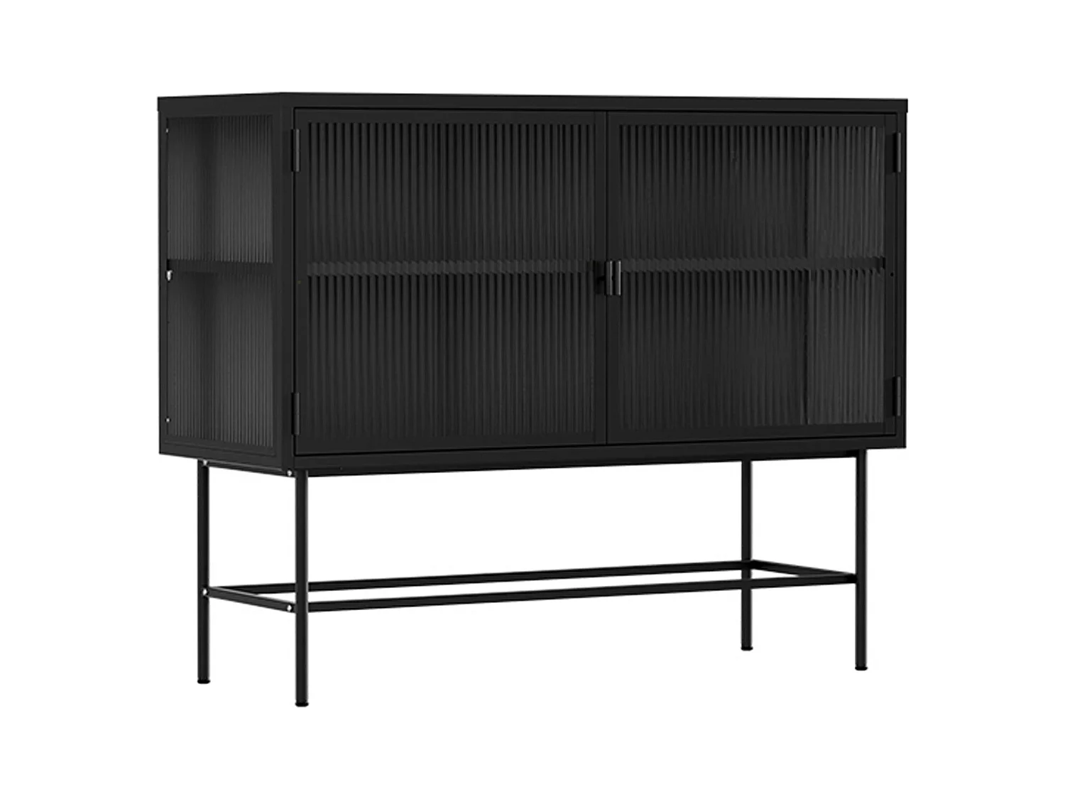 Buffet moderne 2 portes 110 cm en métal et verre noir