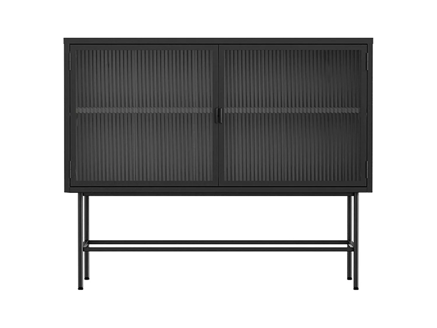 Buffet moderne 2 portes 110 cm en métal et verre noir