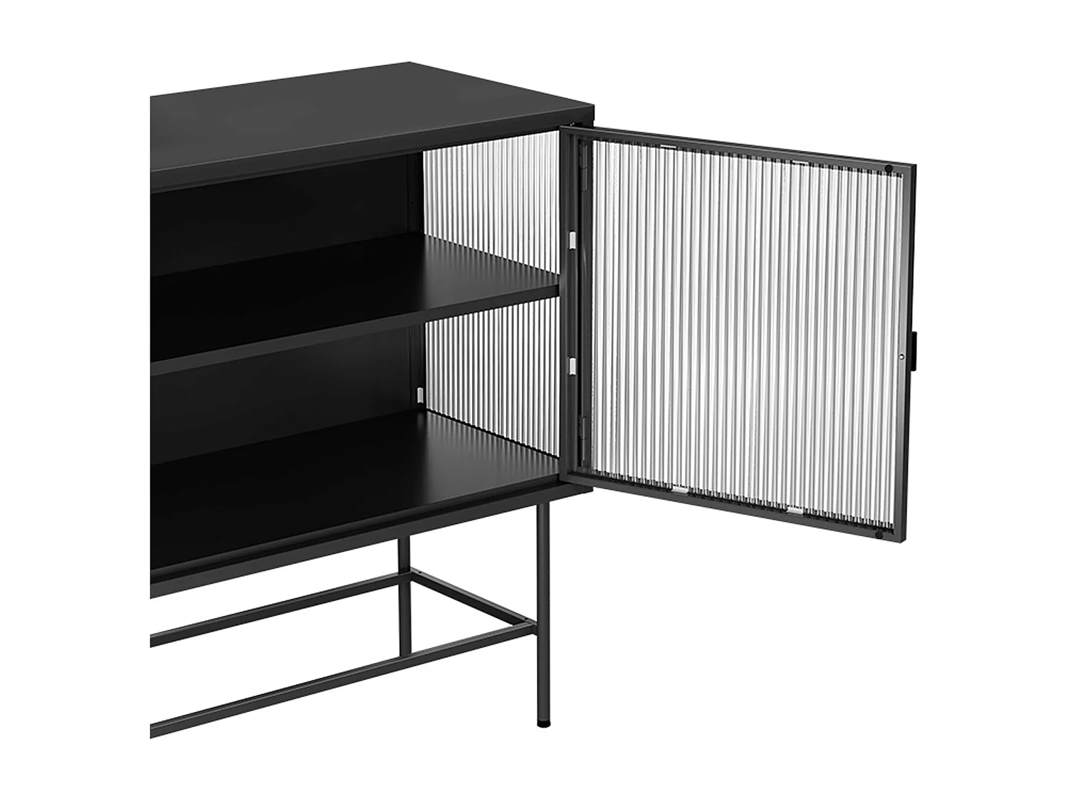 Buffet moderne 2 portes 110 cm en métal et verre noir