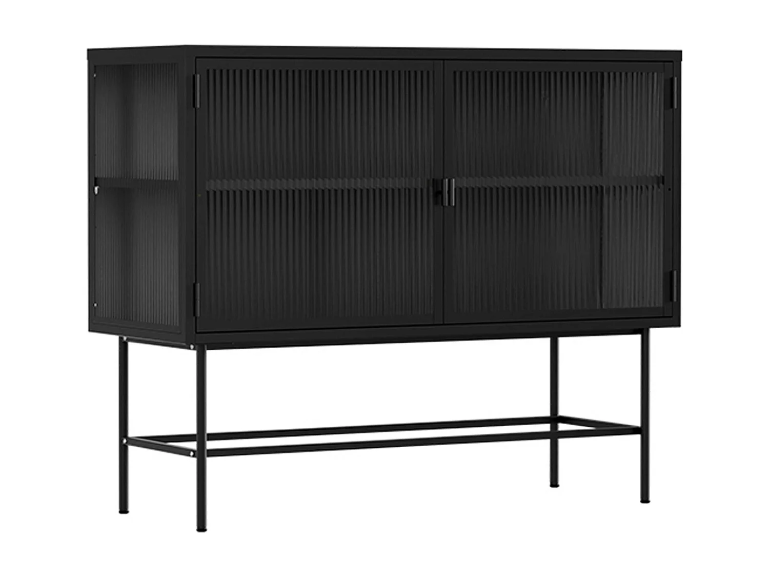 Buffet moderne 2 portes 110 cm en métal et verre noir
