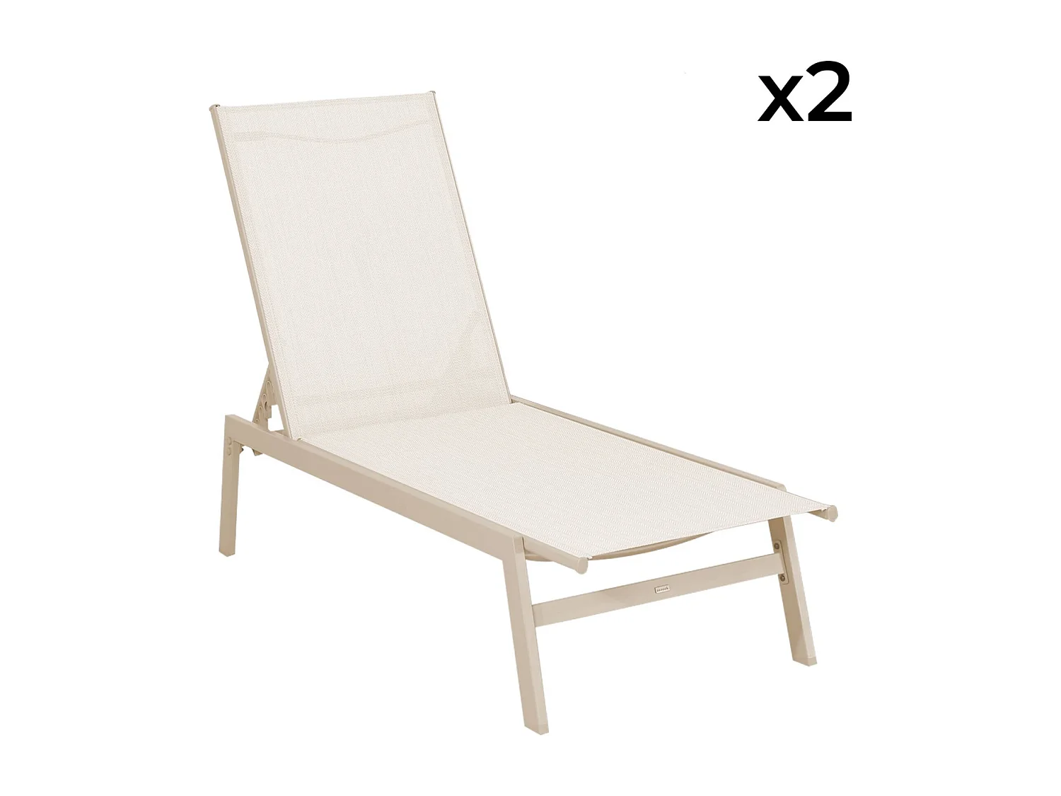 Lot de 2 transats beige. 5 positions. en textilène et métal. FLORA.  L155 x P59 x H106cm