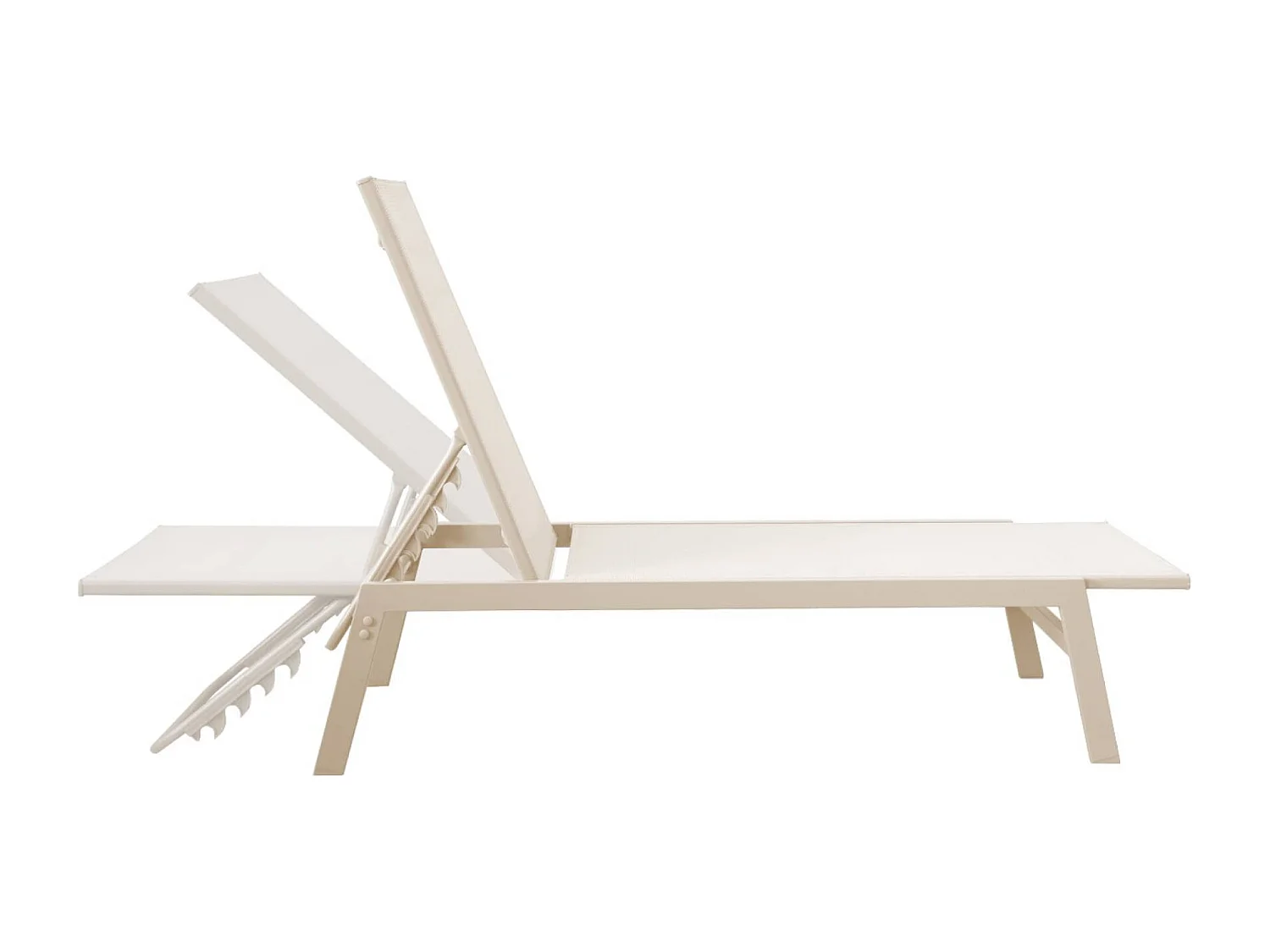 Lot de 2 transats beige. 5 positions. en textilène et métal. FLORA.  L155 x P59 x H106cm