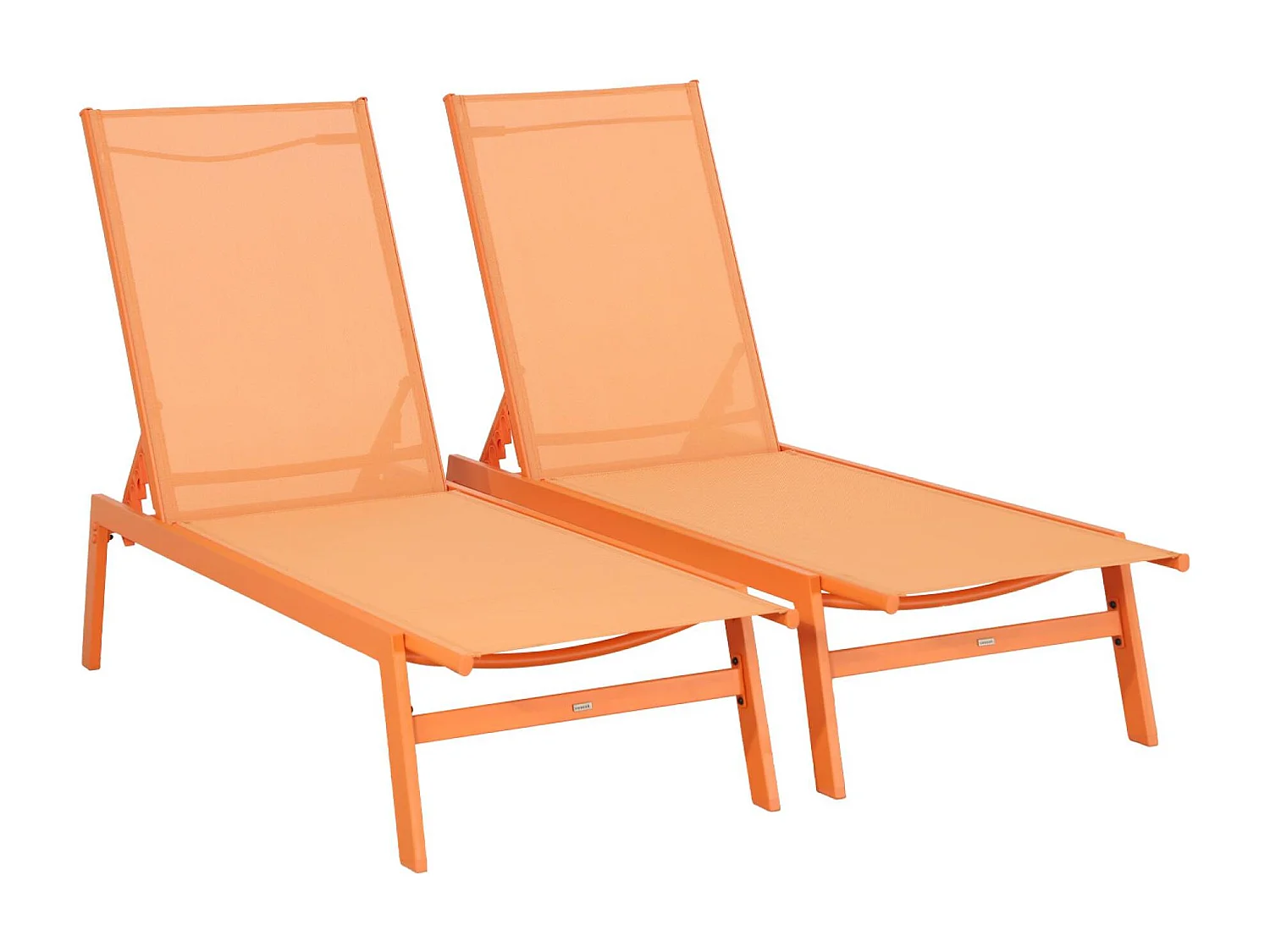Lot de 2 transats. 5 positions. en textilène orange et métal L155 x P59 x H106cm