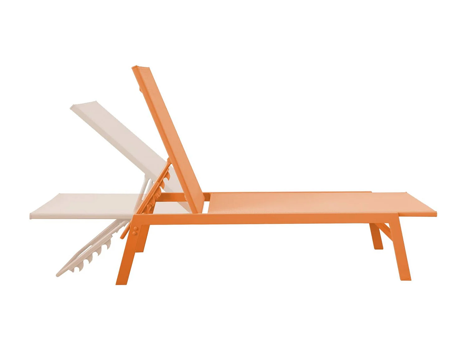 Lot de 2 transats. 5 positions. en textilène orange et métal L155 x P59 x H106cm
