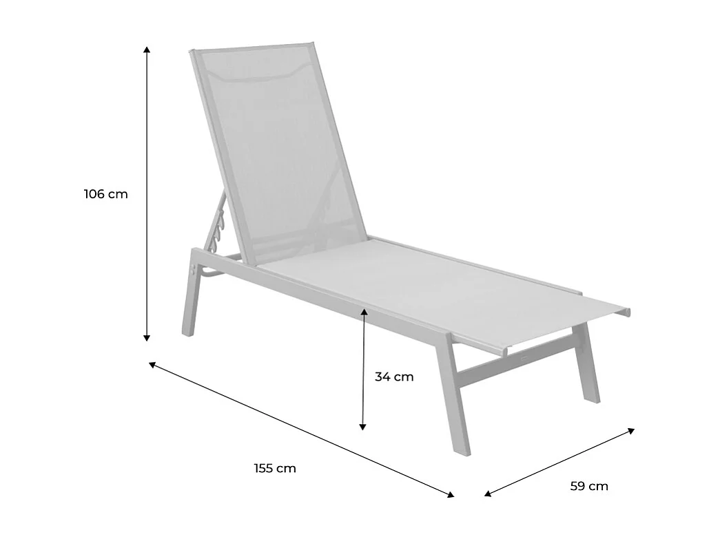 Lot de 2 transats. 5 positions. en textilène orange et métal L155 x P59 x H106cm