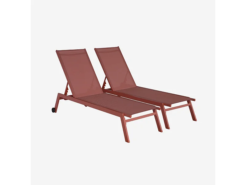 Tumbona de aluminio de multiposición con ruedas, set de 2 terracotta