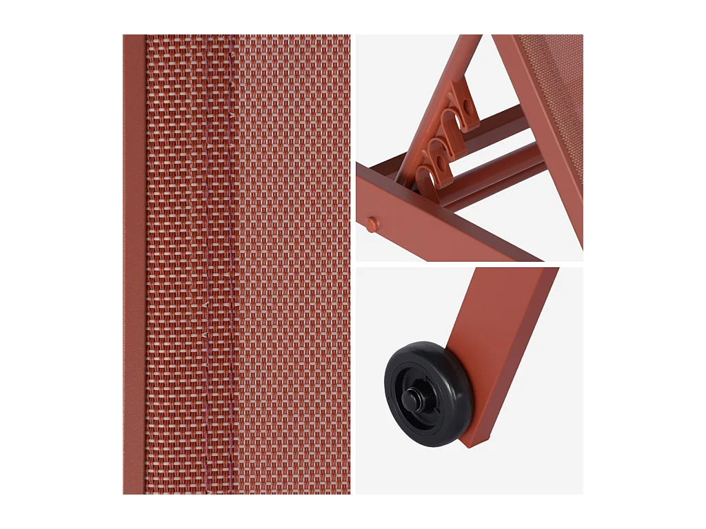 Tumbona de aluminio de multiposición con ruedas, set de 2 terracotta