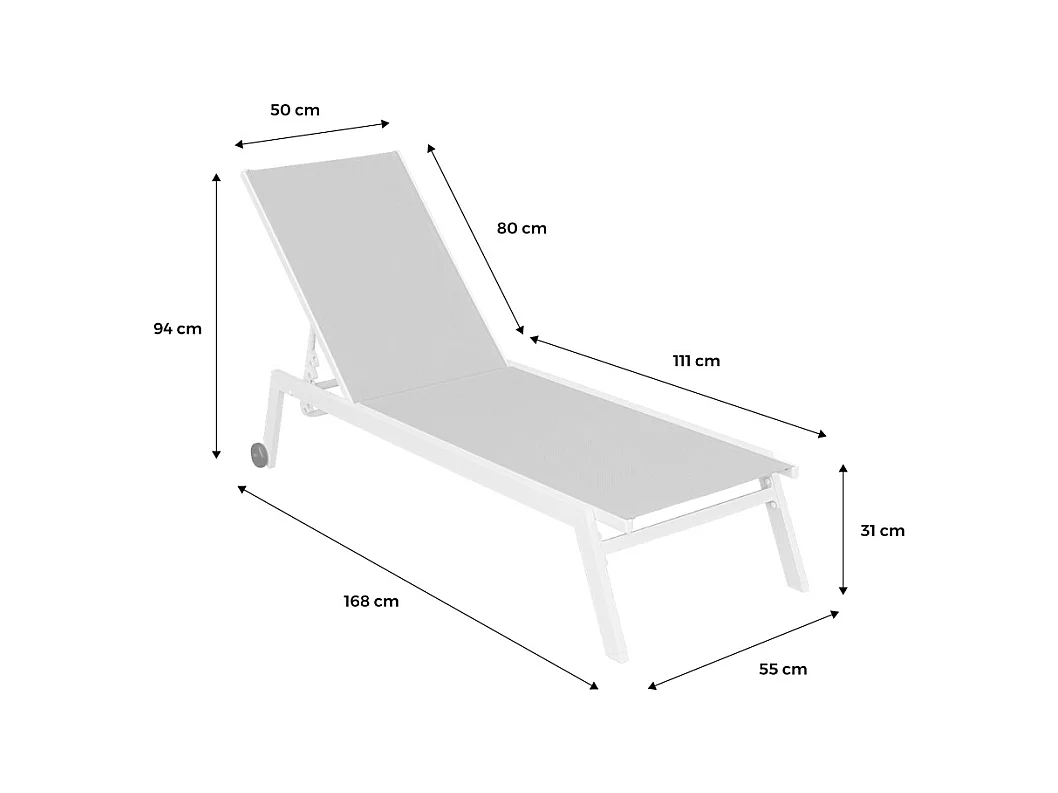 Tumbona de aluminio de multiposición con ruedas, set de 2 terracotta