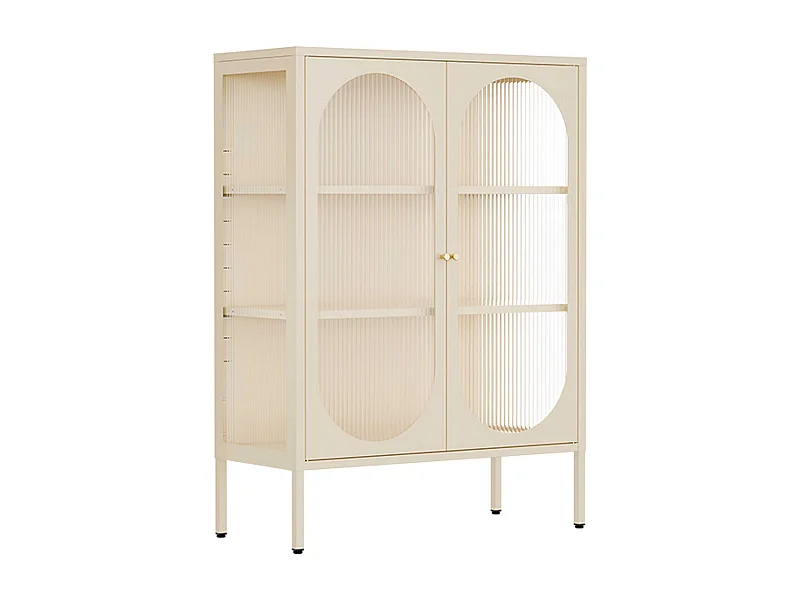 Buffet moderne 2 portes 80 cm en métal et verre écru