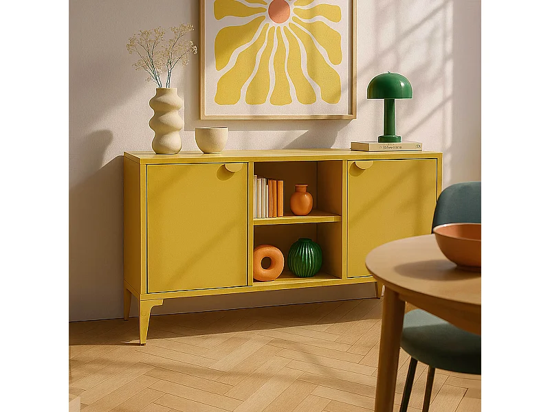 Buffet moderne 2 portes L120 cm en métal jaune