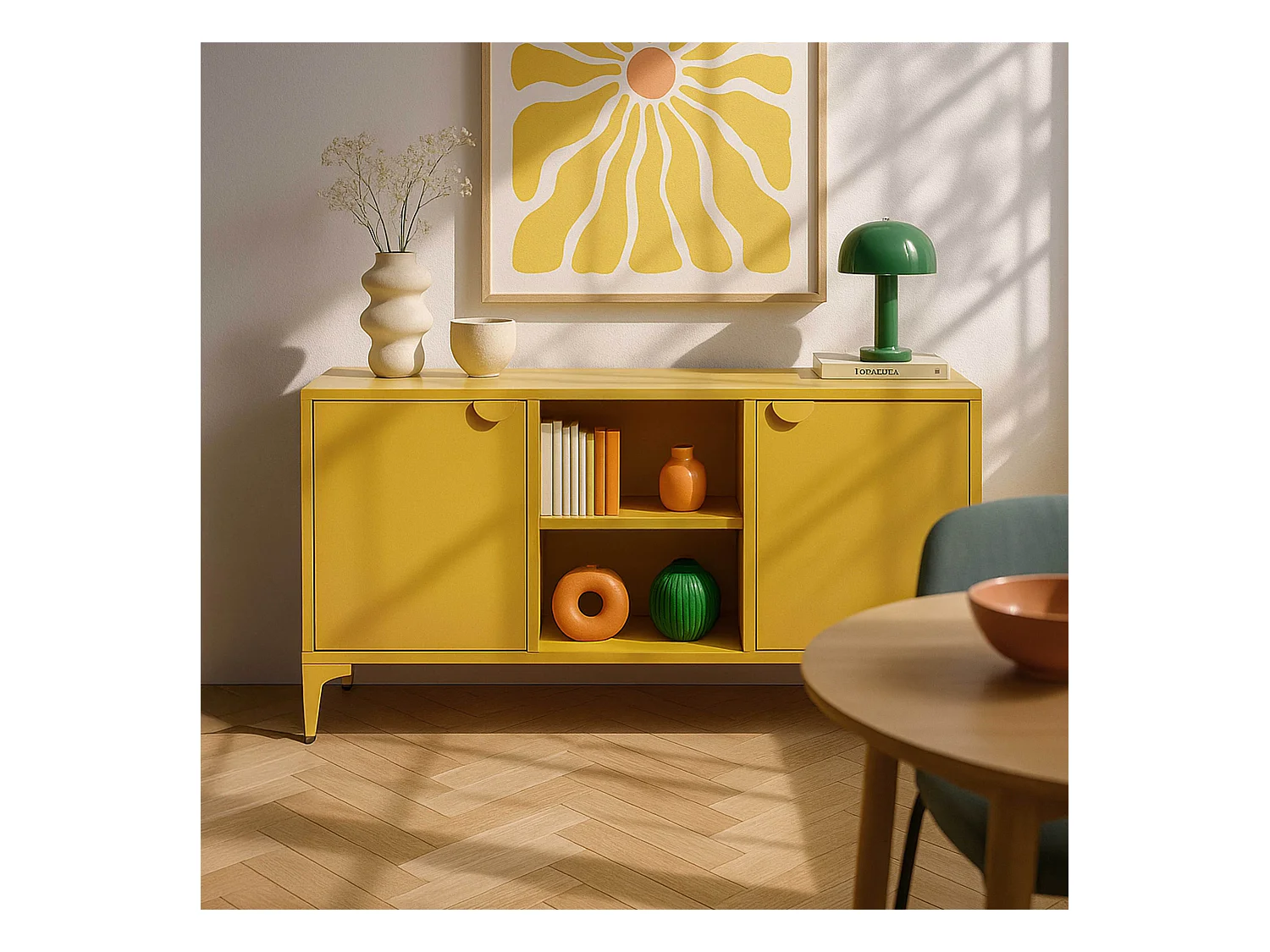 Buffet moderne 2 portes L120 cm en métal jaune
