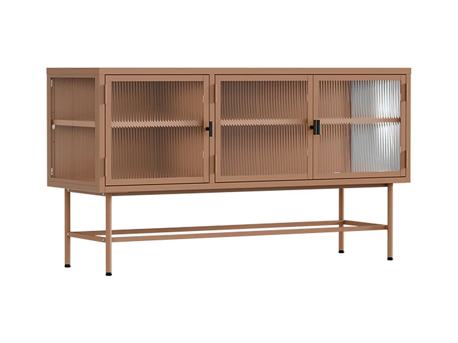 Buffet moderne 3 portes 120 cm en métal et verre marron