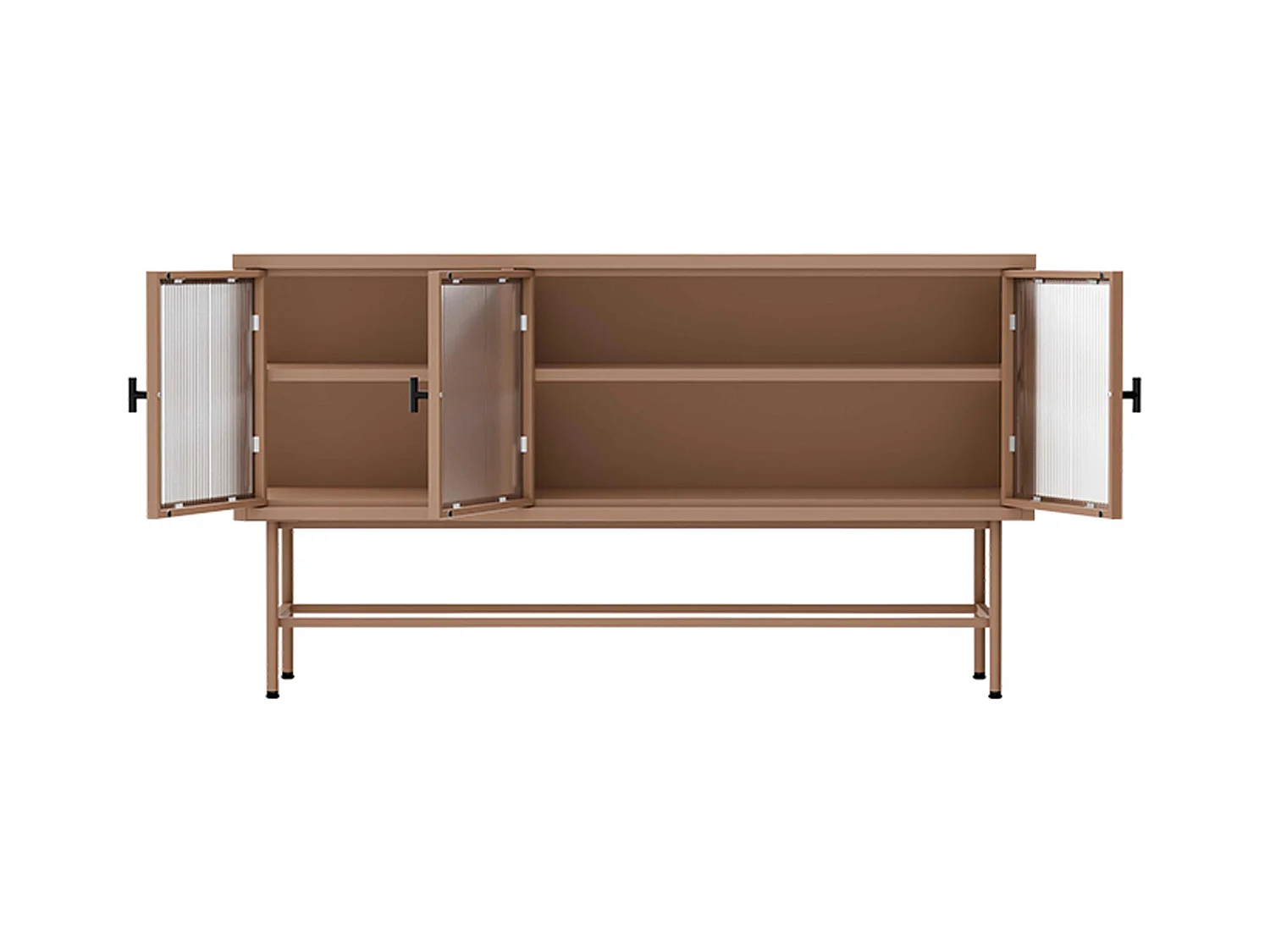 Buffet moderne 3 portes 120 cm en métal et verre marron