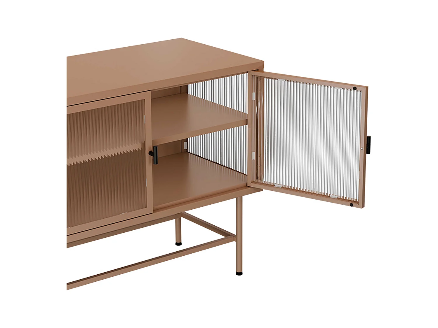 Buffet moderne 3 portes 120 cm en métal et verre marron