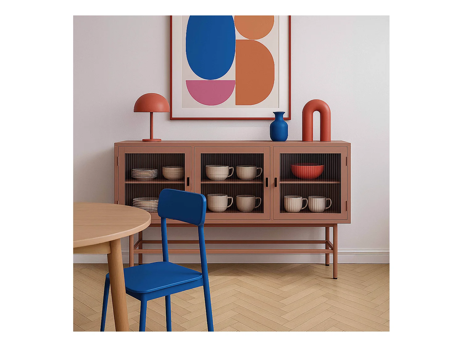 Modern 3-deurs dressoir 120 cm in metaal en bruin glas