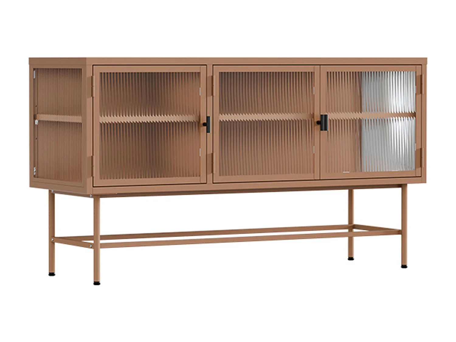 Buffet moderne 3 portes 120 cm en métal et verre marron