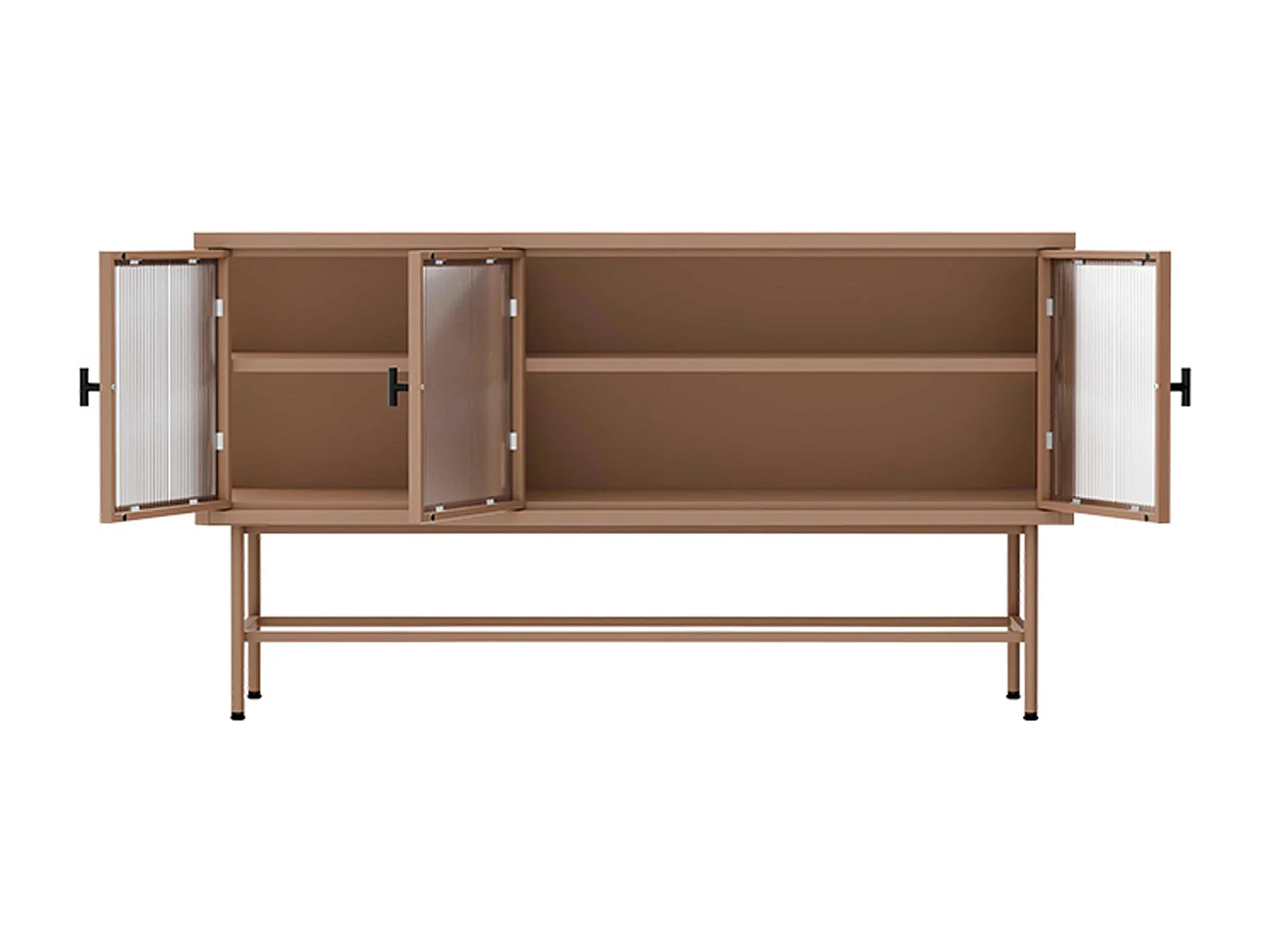 Buffet moderne 3 portes 120 cm en métal et verre marron