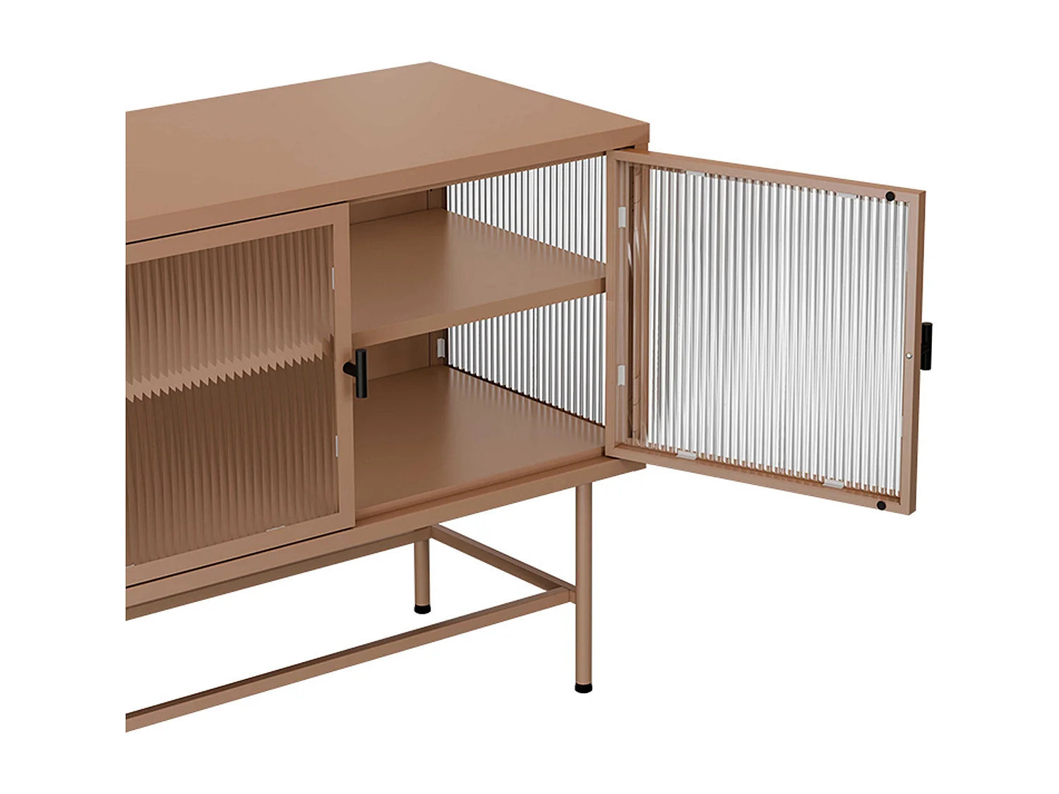 Buffet moderne 3 portes 120 cm en métal et verre marron