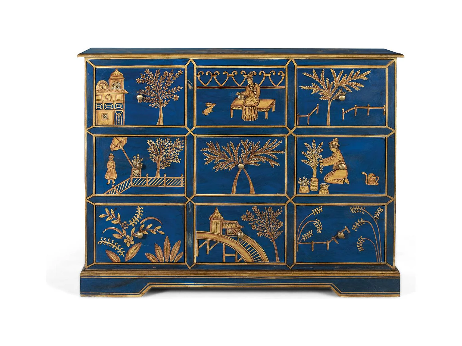 Buffet avec 9 tiroirs peints à la main et accents dorés