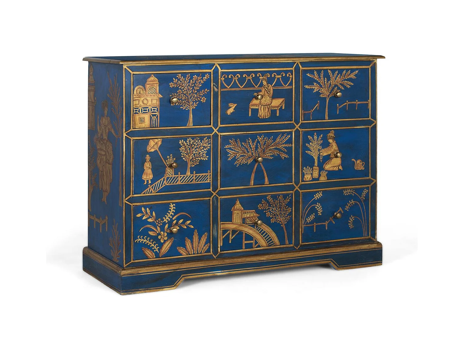 Buffet avec 9 tiroirs peints à la main et accents dorés