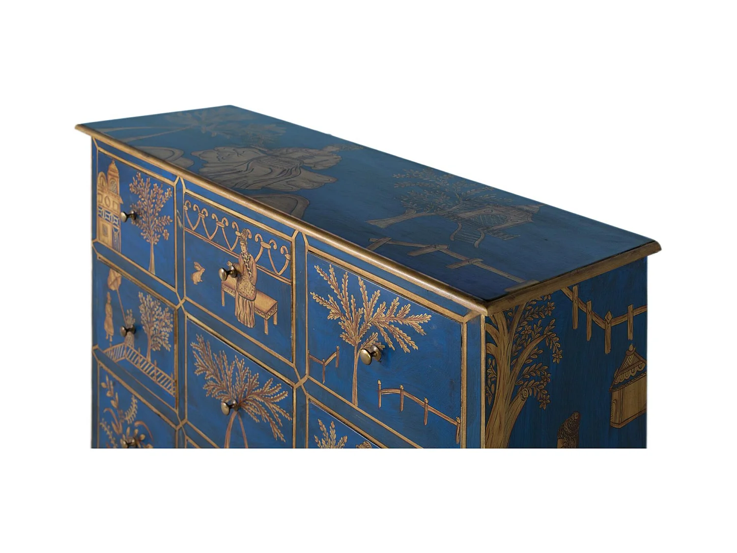 Buffet avec 9 tiroirs peints à la main et accents dorés