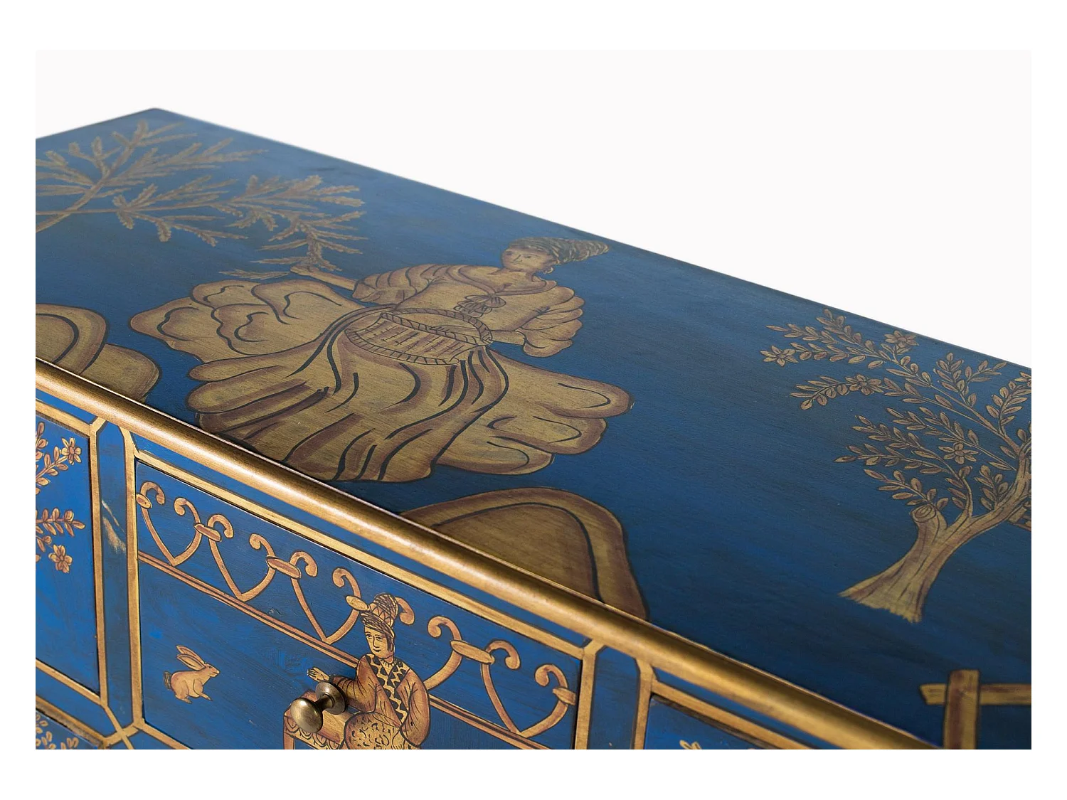 Buffet avec 9 tiroirs peints à la main et accents dorés