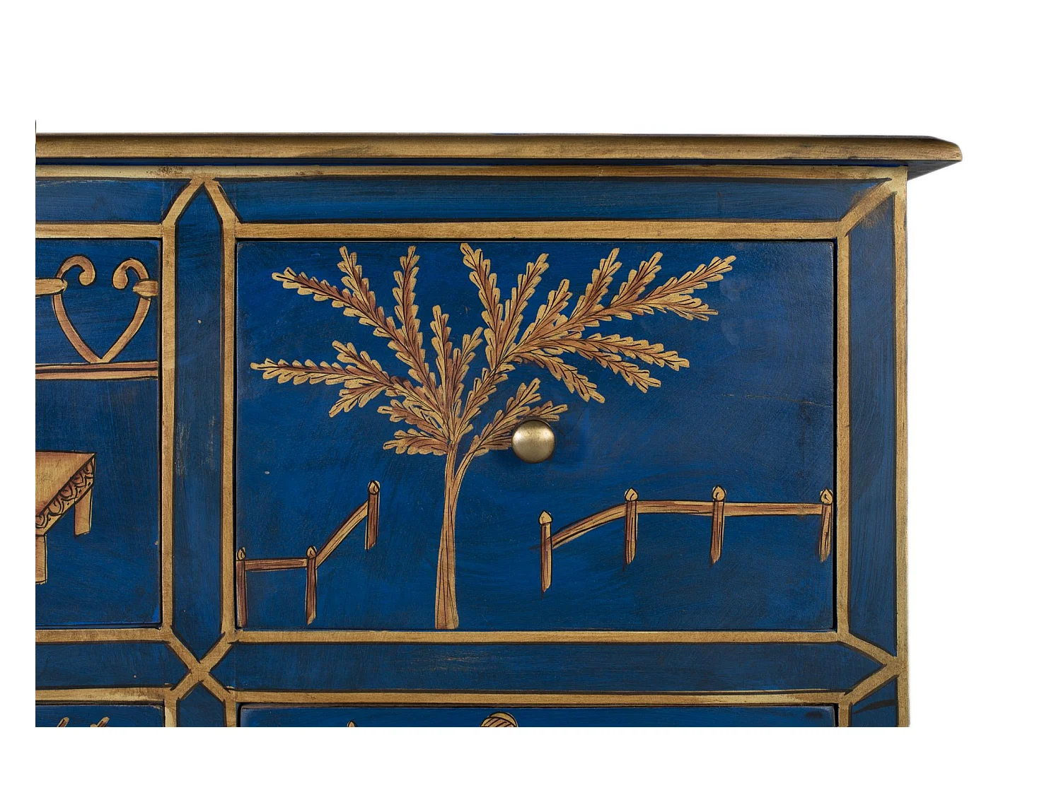 Buffet avec 9 tiroirs peints à la main et accents dorés